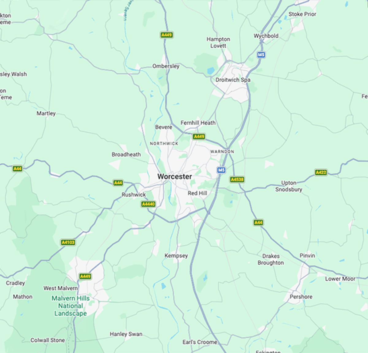 Map of Redditch Roofing coverage across Worcester